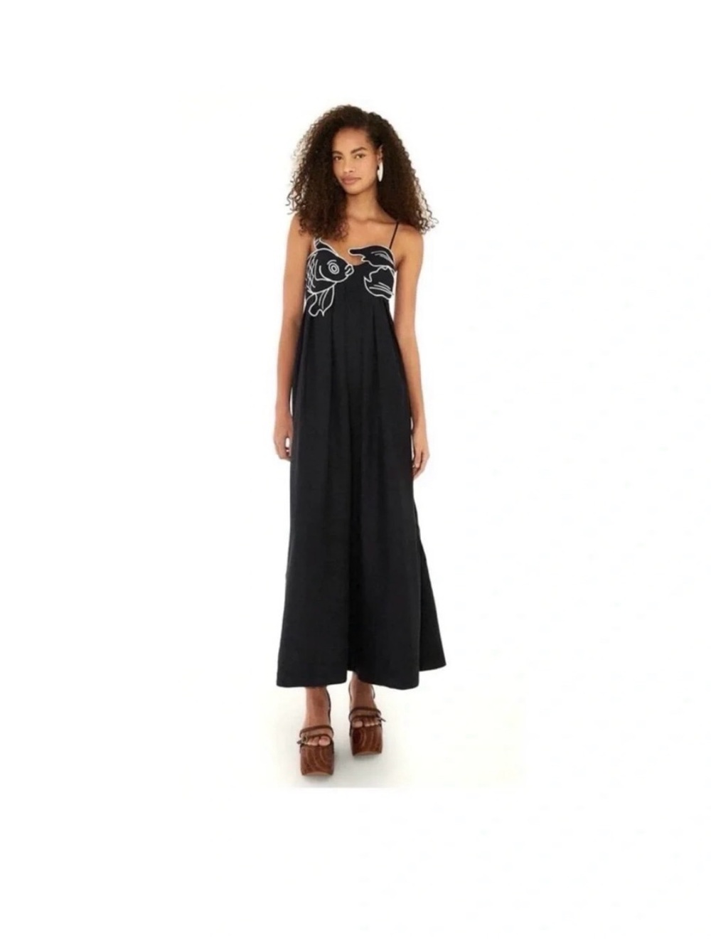 FARM Rio Black Maxi Dress with White Floral Bust